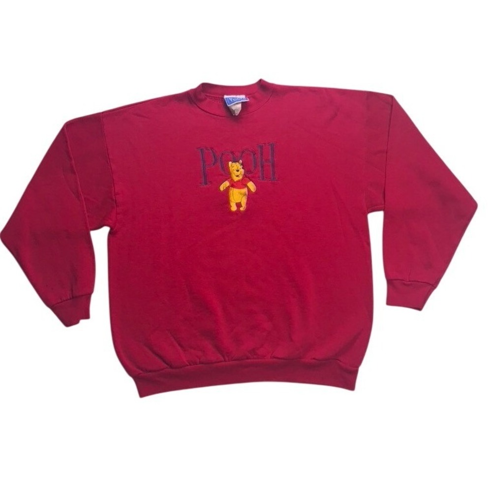 Vintage Disney Winnie the Pooh Red Embroidered Sweatshirt XL Brazos USA Made